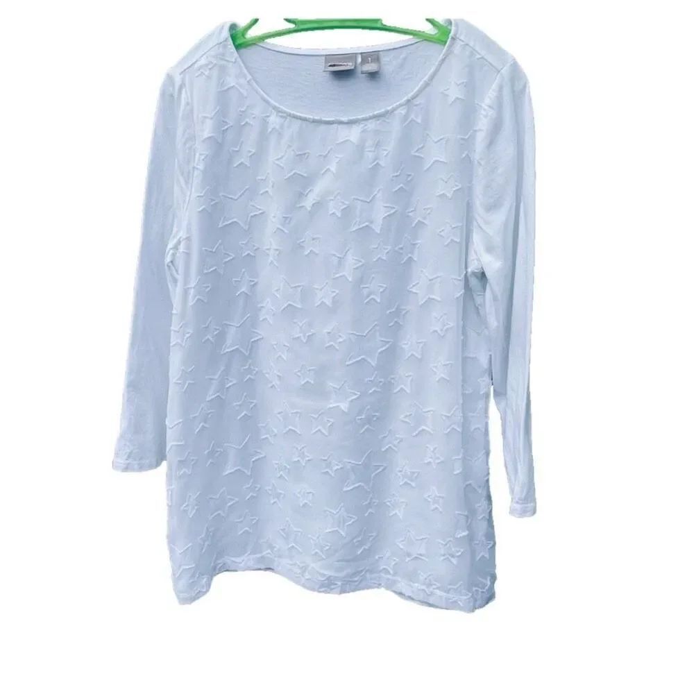 Chico’s size Medium ( 1)white embroidered star print cotton modal blend top.